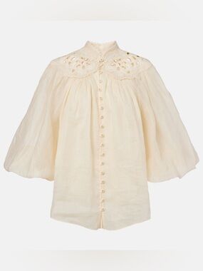 Zimmermann Coco Embroidered Ramie Blouse Size 0 w/Flaws